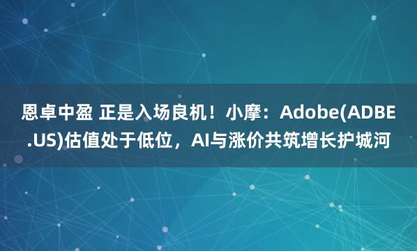 恩卓中盈 正是入场良机！小摩：Adobe(ADBE.US)估值处于低位，AI与涨价共筑增长护城河